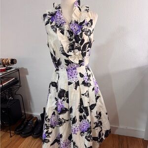 Jessica Howard Cream and Purple Floral Midi Dress